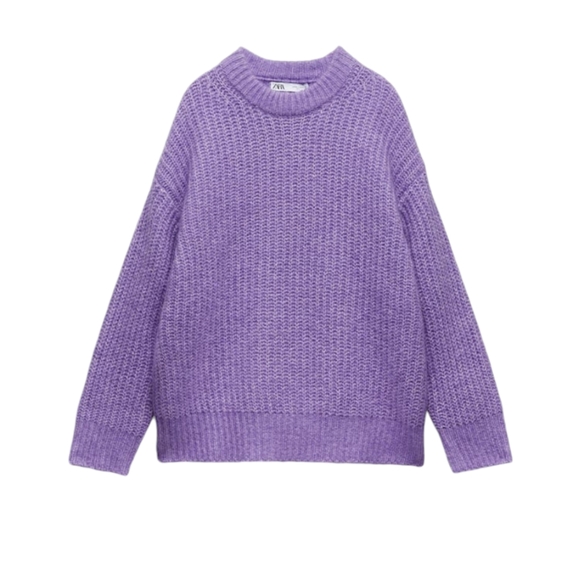 Zara Alpaca-Wool Blend Pullover Knit Ribbed Lavender Sweater - Picture 9 of 15